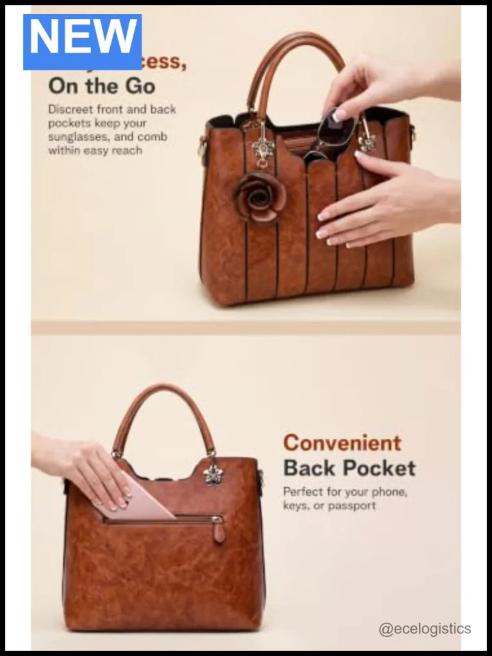 Vegan Leather Top-Handle Satchel Purse with Gold Hardware
